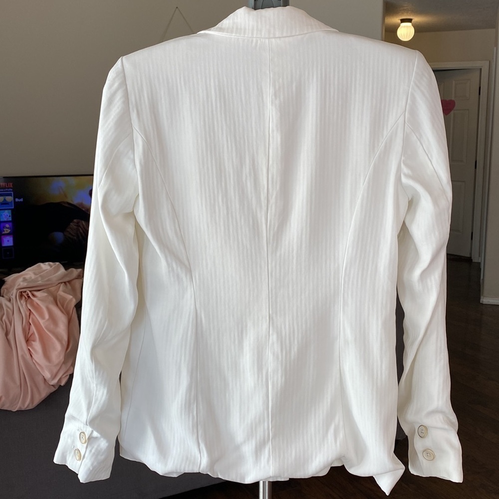 Paige Rosette Double Breasted White Pinstripe Power Blazer - Picture 5 of 17